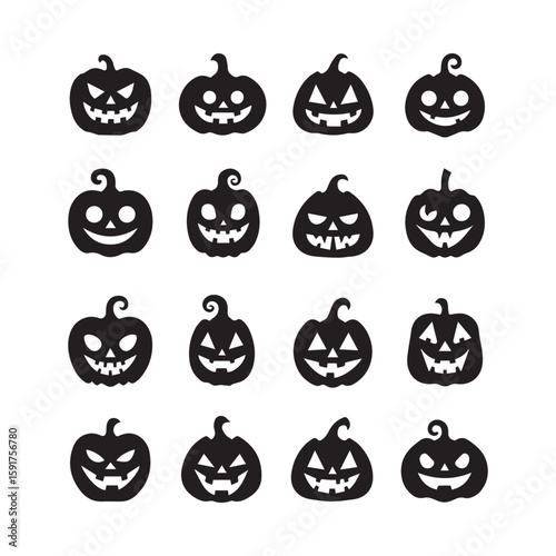 Haunted Pumpkin Vector Silhouette | Dark Halloween Icon with Scary Expression for Themed Graphics.