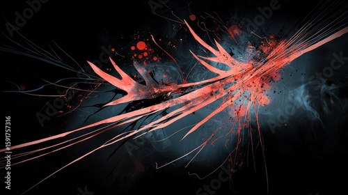 Dynamic abstract art explosion digital space graphic design dark environment close-up view modern aesthetics