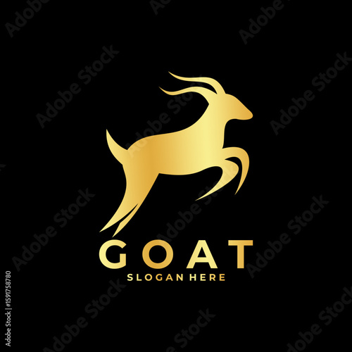 Goat run, Goat jump gold logo design vector template