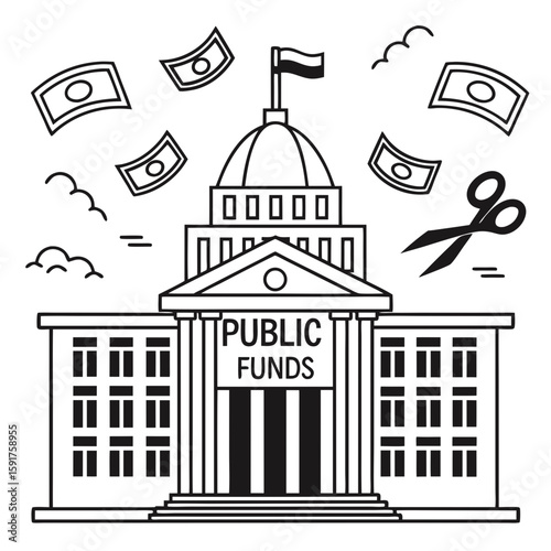 Silhouette Vector of Political Budget Cuts Concept – Government Reductions Impacting Society and Economy