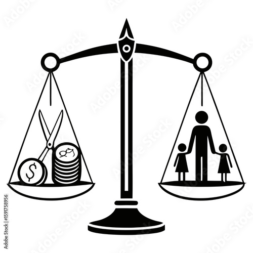 Silhouette Vector of Political Budget Cuts Concept – Government Reductions Impacting Society and Economy