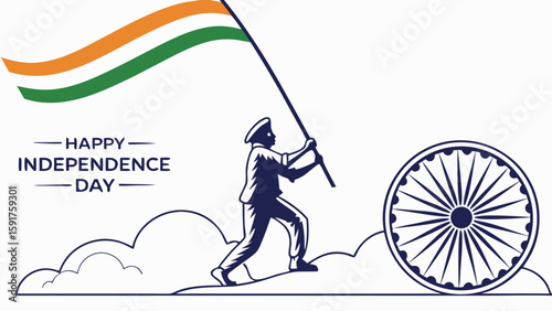 Man raising flag independence day