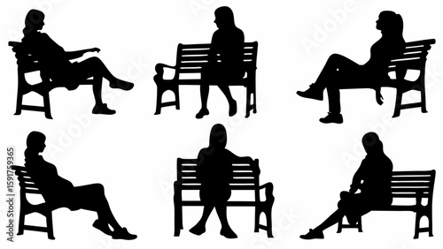 Sitting Human Silhouettes on Chairs and Benches – Vector People Poses