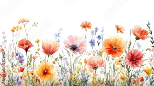 Fototapeta Naklejka Na Ścianę i Meble -  Beautiful seamless floral water color pattern Set, watercolor wild flowers, leaves and grass,Collection botanic garden elements. Vector isolated illustration in rustic or vintage style,copy space.