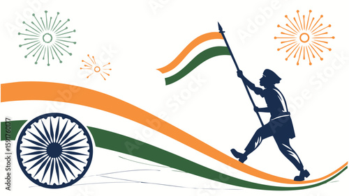 Patriotic flag raising illustration