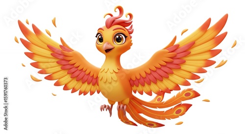 Cartoon phoenix illustration in flight