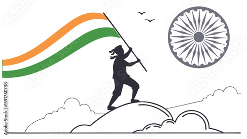 Person holding flag on hilltop