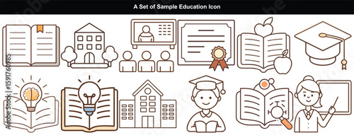 Collection of educational icons with books school and graduation cap
