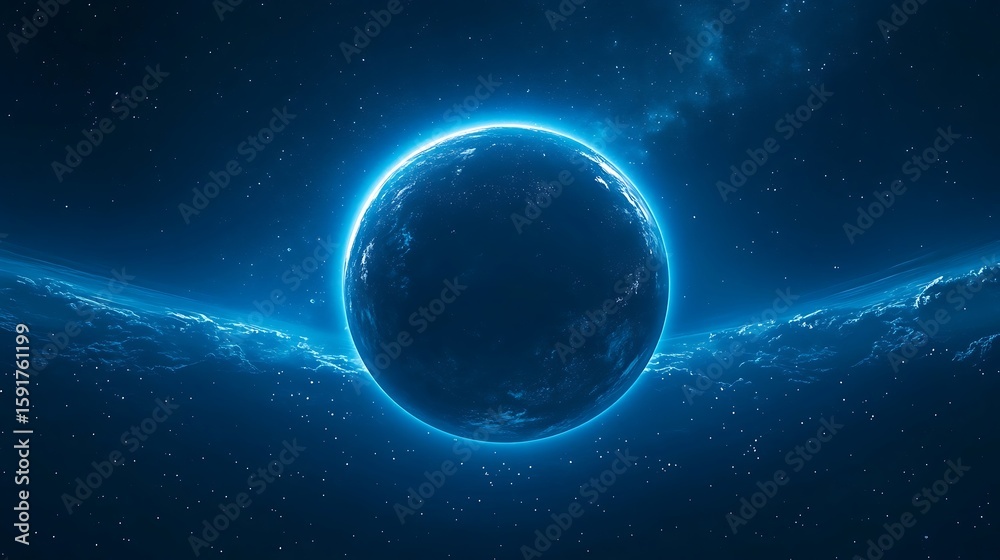 Fototapeta premium Glowing Planet in Deep Space with Nebula and Starfield Background