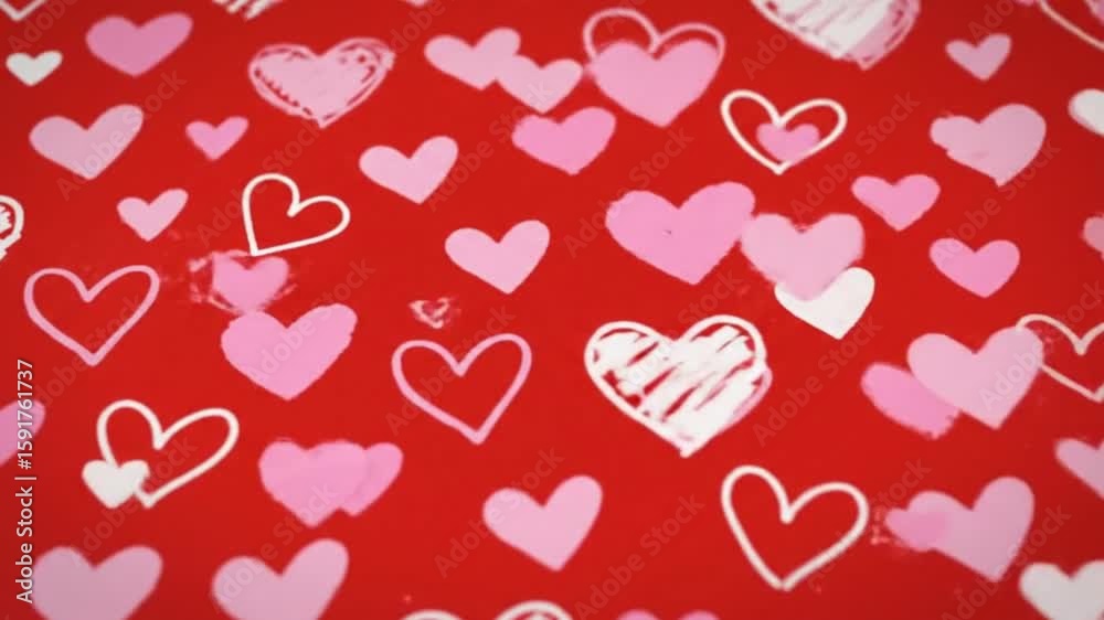 Red background filled with various sized and colored hearts