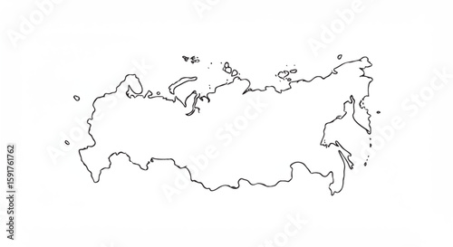 Minimal hand-drawn outline map of Russia in
black line sketch style.