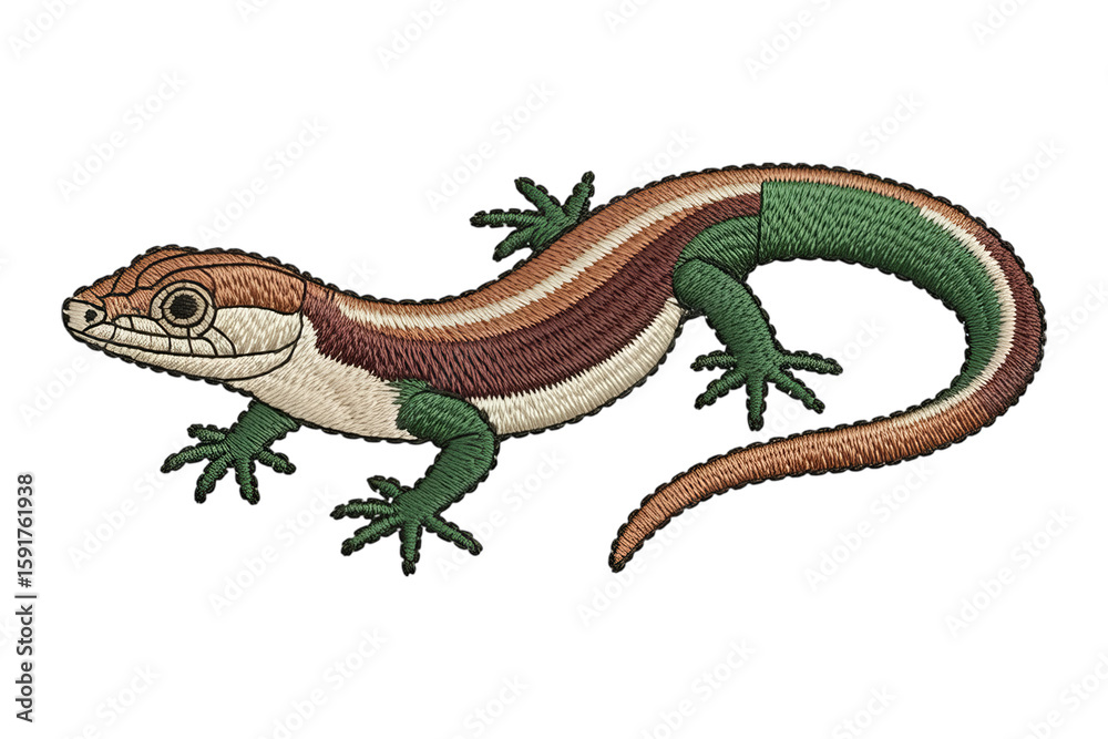 Naklejka premium Striped lizard embroidery reptile stitched