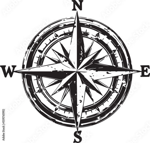 Navigational Star: A vintage compass rose, etched with precision, points the way, its iconic design suggesting exploration, guidance, and direction.