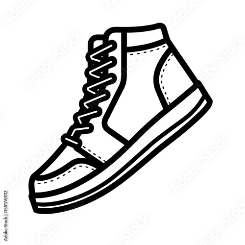 High-top sneaker side view in bold black outline style - stylish sports shoe icon for fashion and streetwear design