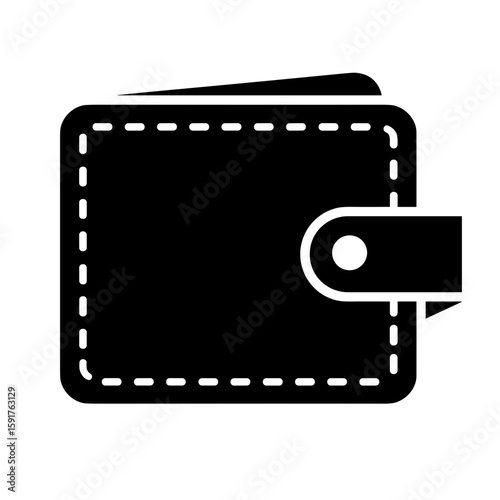 Minimal wallet icon in black outline with clasp flap - money pouch symbol for finance and banking concepts