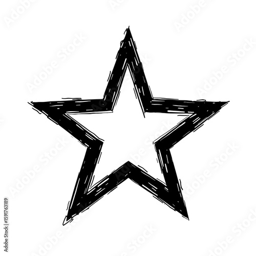 Hand-drawn sketch star with rough edges in black outline style - symbol of favorite rating rank or decoration - doodle graphic element