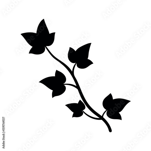 Graceful black ivy branch with layered leaves Line Art Vector illustration