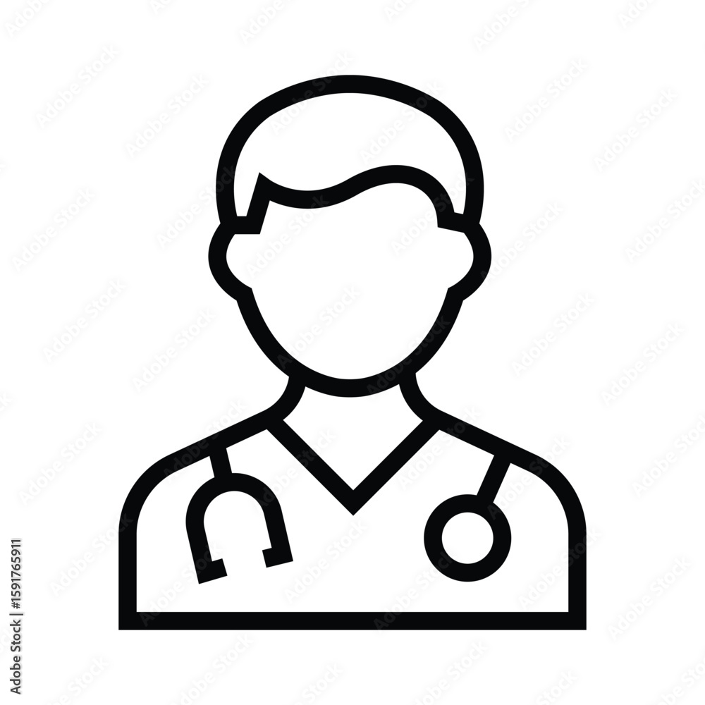 Fototapeta premium Male Doctor Icon – Medical Professional Line Art Avatar for Healthcare, Clinic, and Hospital Design