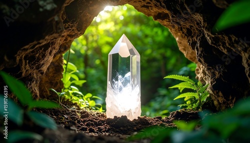 Crystal in a cave opening