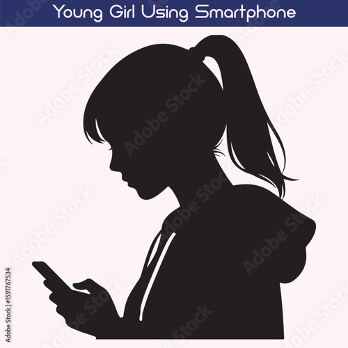  Young Girl Silhouette Using Smartphone