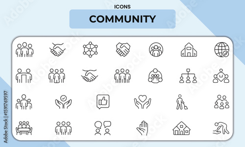 Community Line Icons Pack – Vector Icons for Support, Diversity, Volunteering, Charity, and Social Connection