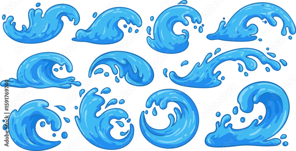 Fototapeta premium Abstract blue background with seamless water drops and floral wave patterns