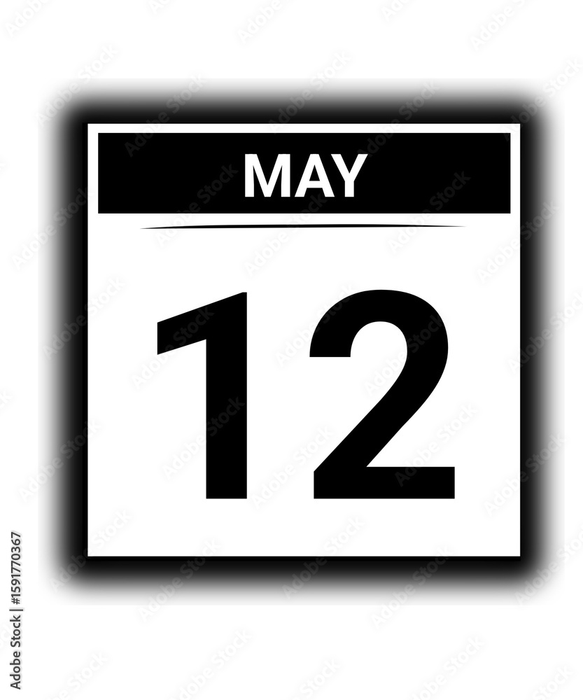 Black and white color May month calendar date 12 Black and white color May month calendar date 12
