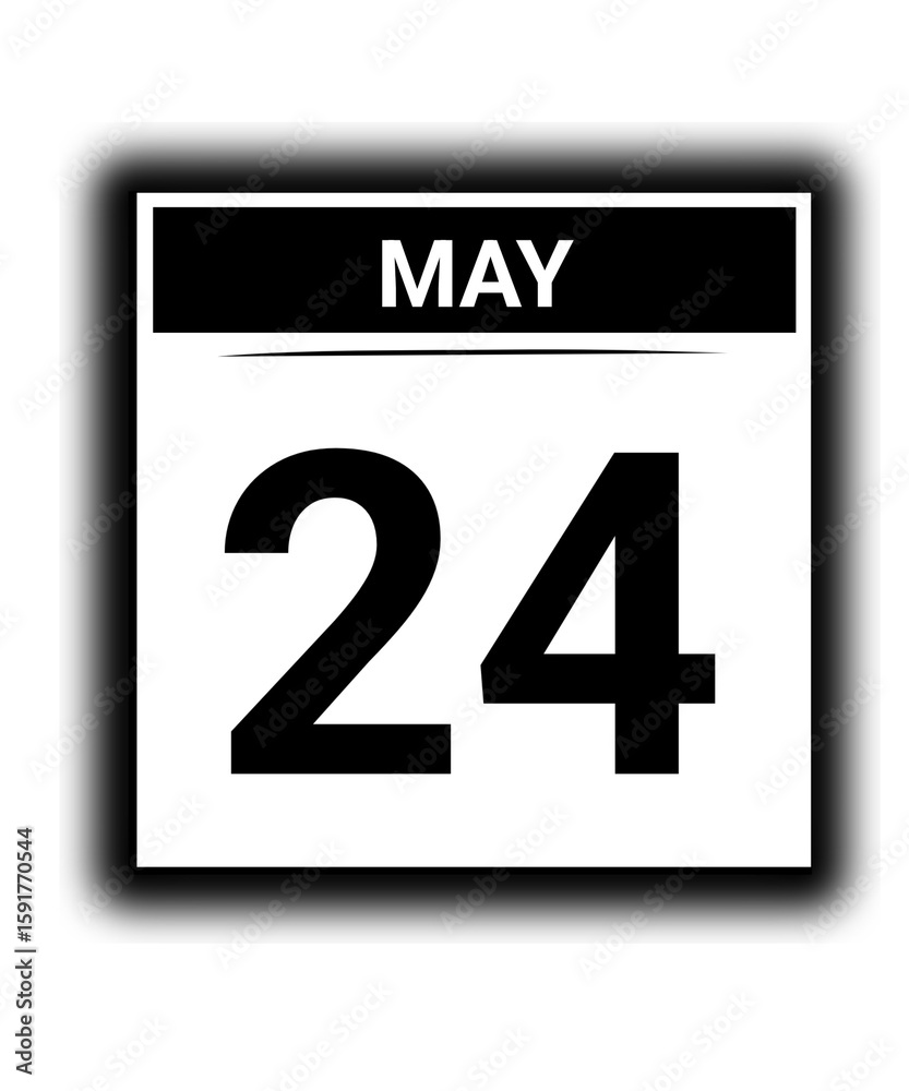 Black and white color May month calendar date 24 Black and white color May month calendar date 24