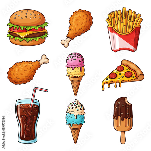 Cartoon Fast food Favorites clip art set vector illustration