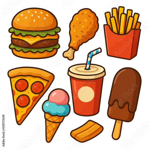 Cartoon Fast food Favorites clip art set vector illustration