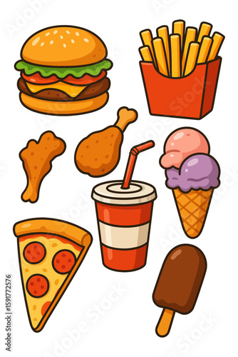 Cartoon Fast food Favorites clip art set vector illustration