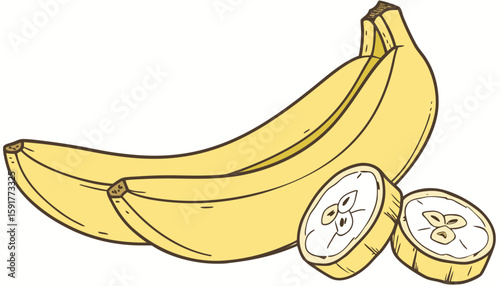 illustration of banana and its piece 