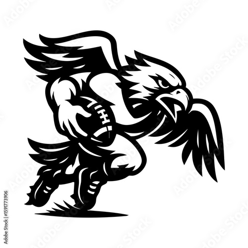 Flying eagle mascot playing american football with fierce expression logo