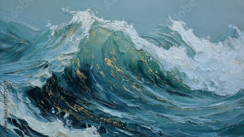 Dynamic painting of a large ocean wave