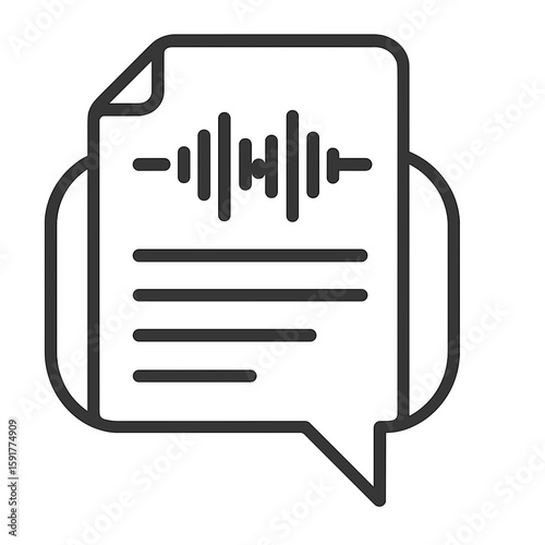 Audio transcription document with sound wave graphic design  