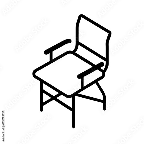 An isometric view of a swivel office chair with armrests. Represents comfort, work, ergonomics, and office environments.