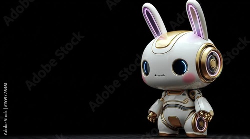 Cute robot bunny against a black background