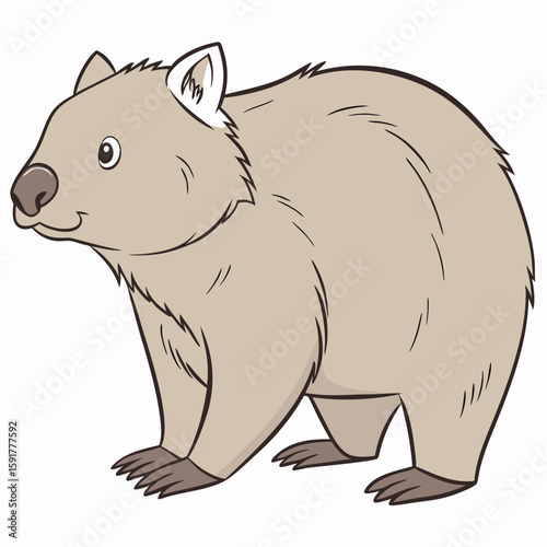 Cartoon wombat standing and looking curiously to the side  