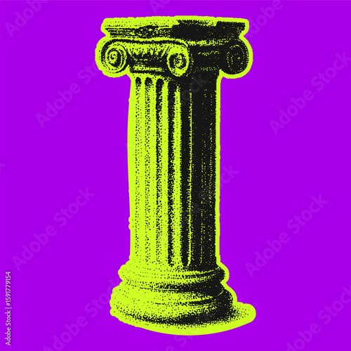 Classic column vector illustration in bold yellow tones with architectural details on a violet background. Iconic Italian symbol, strong contrast and historic style.