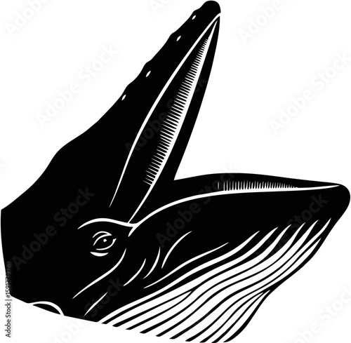 Silhouette of a whale's head, mouth open wide, detailed design.