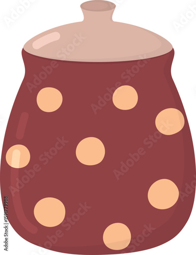 Сute polka dot sugar bowl isolated on white background.  Illustration with ceramic kitchen container