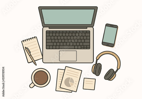 Flat Design Home Office Setup