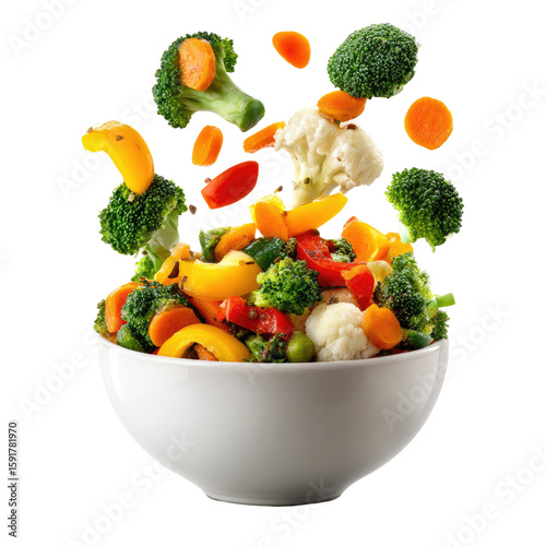 Vegetable salad isolated on transparent background cutout