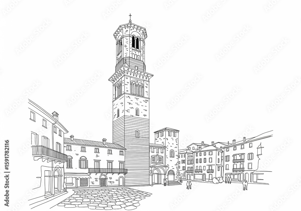 Obraz premium Torre dei Lamberti in Verona one line drawing style