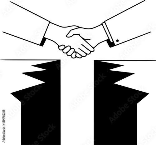 A symbol of reconciliation and overcoming differences. Two hands reach across the divide and exchange a handshake, representing the resolution of conflicts and the restoration of cooperation.