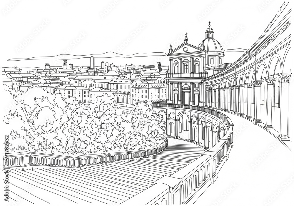 Fototapeta premium Portico di San Luca in Bologna one line drawing style