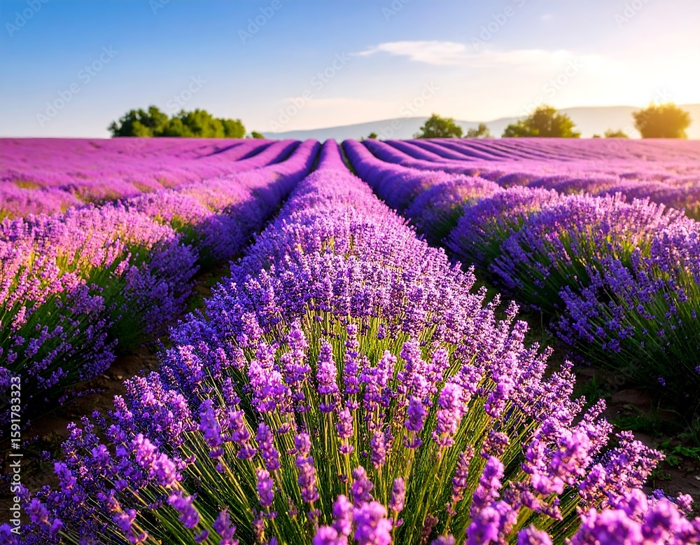 Fototapeta premium Vast lavender field at sunrise