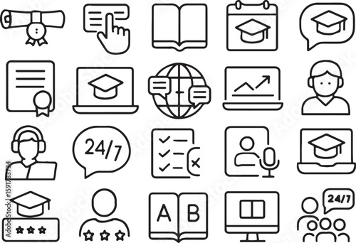 Education and learning icons set outline vector