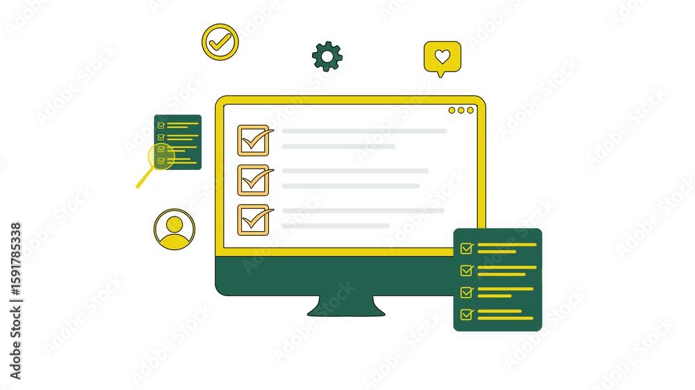 Checklist items showing on the screen in two colors 4k animation, isolated design
