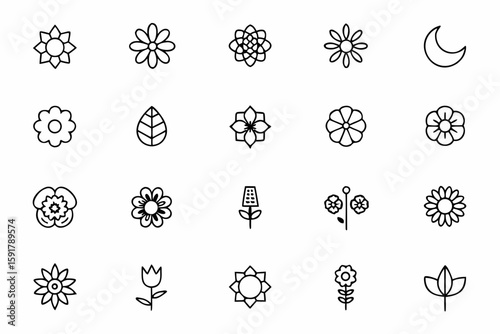 A soft and flowing bundle of hand-drawn wildflowers and meadow plants, including minimalist sunflowers, daisies, poppies, and chamomile, all created in elegant linework for modern decor